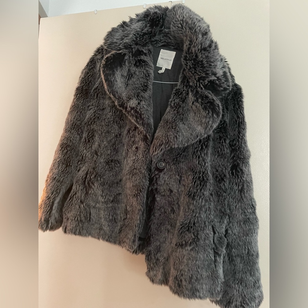 Avec Les Filles Grey Faux Fur Coat Womens Sz L Gray Jacket Sz S Oversized